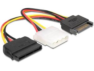 Delock Power Adapter SATA 15-pin samec na Molex samica 4-pin + SATA 15-pin samica, 16,5cm 65235