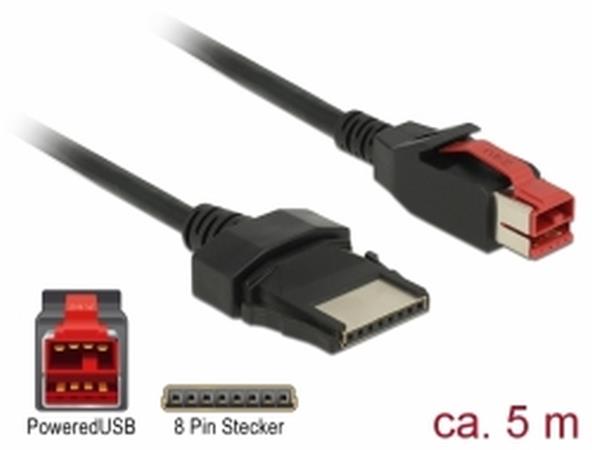 Delock PoweredUSB kabel samec 24 V > 8 pin samec 5 m pro POS tiskárny a terminály 85481
