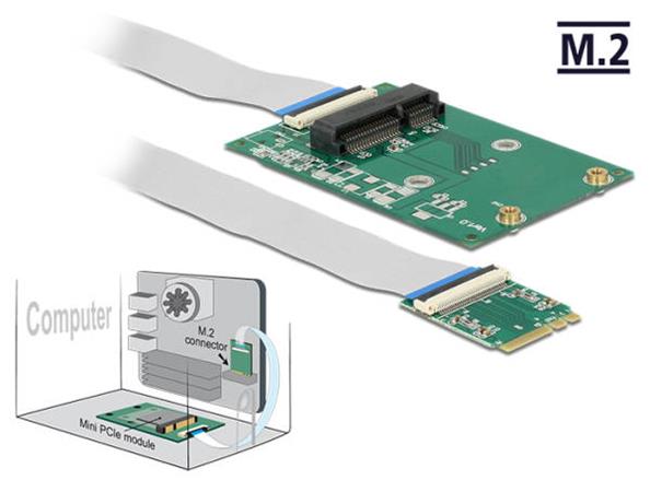 Delock Převodník M.2 Key A+E samec > 1 x Mini PCIe Slot half size / full size s flexibilním kabelem 62848