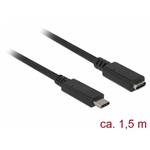 Delock Prodlužovací kabel SuperSpeed USB (USB 3.1 Gen 1) USB Type-C™ samec > port samice 3 A 1,5 m černý 85534