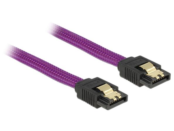 Delock SATA cable 6 Gb/s 100 cm straight / straight metal purple Premium 83692