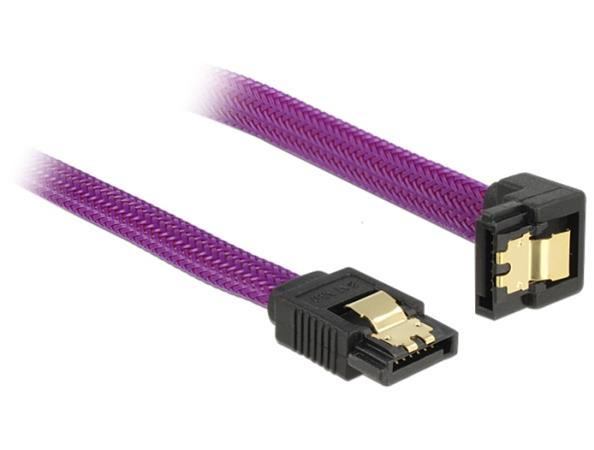 Delock SATA cable 6 Gb/s 20 cm down / straight metal purple Premium 83694