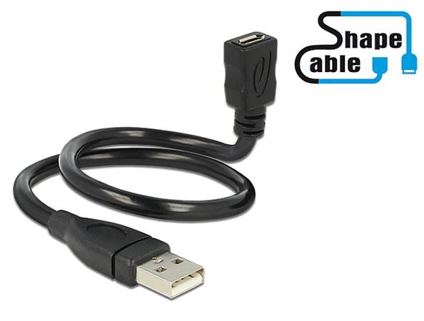 DeLOCK ShapeCable - Prodlužovací šňůra USB - Micro USB typ B (F) do USB (M) - USB 2.0 - 35 cm - čer 83921