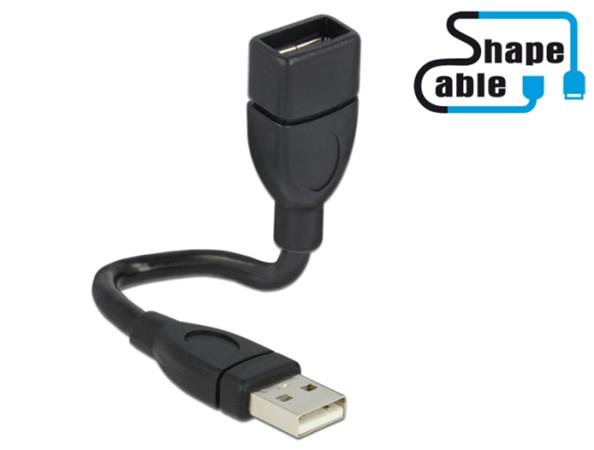 DeLOCK ShapeCable - Prodlužovací šňůra USB - USB (F) do USB (M) - 15 cm - černá 83497