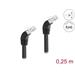 Delock Síťový kabel RJ45 Cat.6A S/FTP, zalomený dolů o 45°, 0,25 m, černý