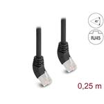 Delock Síťový kabel RJ45 Cat.6A S/FTP, zalomený nahoru o 45°, 0,25 m, černý