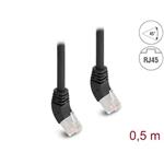 Delock Síťový kabel RJ45 Cat.6A S/FTP, zalomený nahoru o 45°, 0,5 m, černý