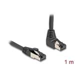 Delock Síťový kabel RJ45 Cat.8.1 S/FTP, zalomený nahoru o 90° / přímý, 1m, černý 80394