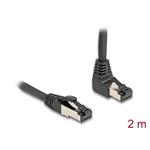 Delock Síťový kabel RJ45 Cat.8.1 S/FTP, zalomený nahoru o 90° / přímý, 2m, černý 80395