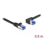 Delock Síťový kabel rozhraní RJ45 Cat.6A, S/FTP, přímý / levý pravoúhlý, 0,5 m, černý