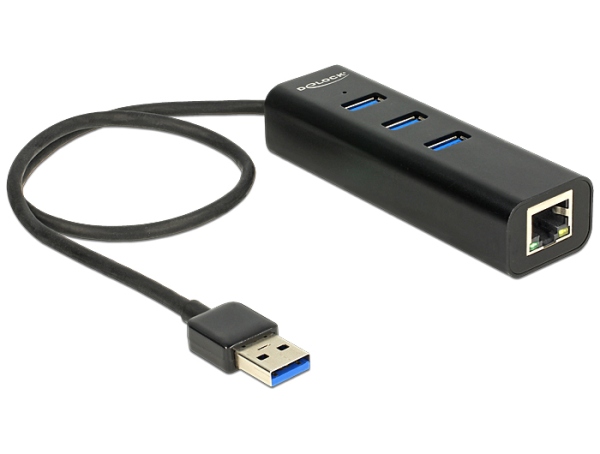 Delock USB 3.0 Hub 3 portový + 1 port Gigabit LAN 10/100/1000 Mb/s 62653