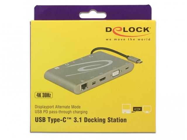 DeLOCK USB Type-C 3.1 Docking Station 4K - Dokovací stanice - USB-C 3.1 / Thunderbolt 3 - VGA, HDMI 87297