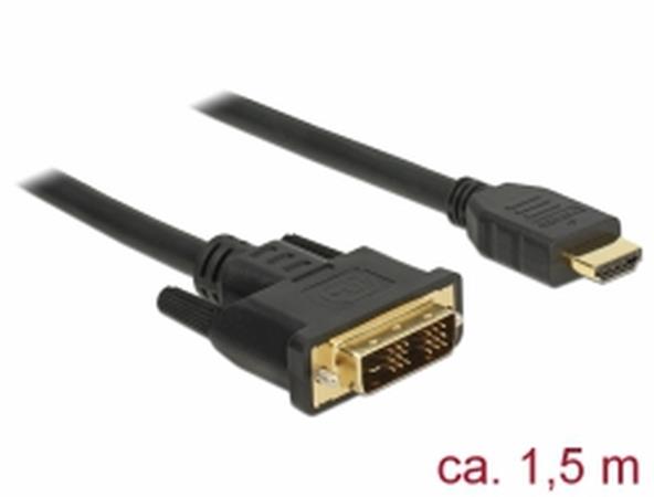 DeLOCK - Video kabel - HDMI / DVI - DVI-D (M) do HDMI (M) - 1.5 m - trojnásobně stíněný - černá 85583