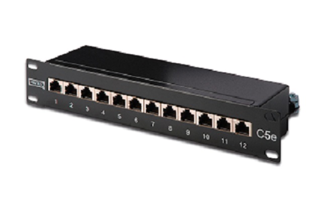 Digitus CAT 5e, Class D patch panel, shielded 12-port RJ45, 8P8C, LSA, 1U, 254 mm(10")Rack Mount color black R DN-91512S