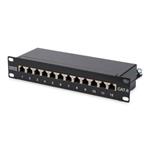 Digitus CAT 6, Class E Patch Panel, shielded 12-port RJ45, 8P8C, LSA, 1U, 254 mm(10")Rack Mount color black RA DN-91612S