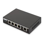 Digitus Fast Ethernet PoE af/at 4-Port Switch+ 1x Uplink 10/100Mbps, 62 watts PoE Power Budget, kovový plášť DN-95320