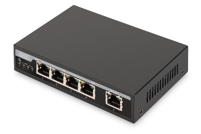 Digitus Gigabit Desktop PoE af/at 4-Port Switch 10/100/1000Mbps, 62W PoE Power Budget, metal housing DN-95330