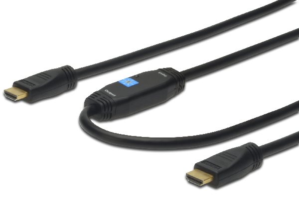 Digitus HDMI High Speed connection cable, type A, w/ amp. M/M, 20.0m, Full HD, CE, gold, bl DK-330105-200-S