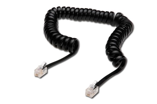 Digitus kabel RJ10 pro telefonní sluchátko, kroucený, černý, délka 2 metry