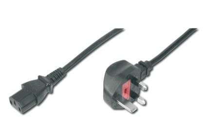 Digitus Mains connection cable, UK plug, 90o angled - C13, M/F, 1.8m, H05VV-F3G 1.00 qmm, fuse 5A, bl AK-440107-018-S