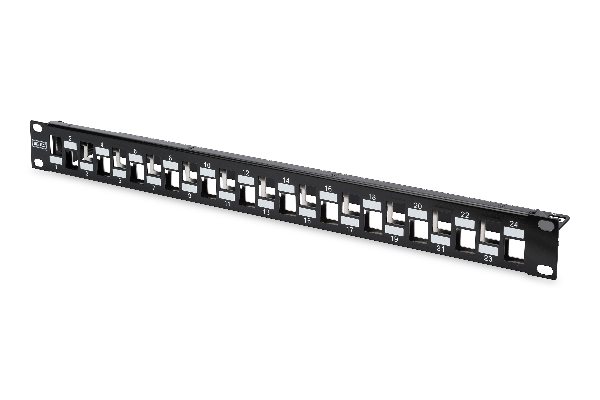 Digitus Modular Patch Panel, shielded 24-port, blank, 1U, rack mount, staggered, color black RAL 9005 DN-91412