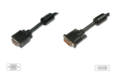 Digitus připojovací kabel DVI-I(24+5)/HDSUB15, 2xferit, černý 2m AK-320300-020-S