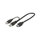 Digitus USB 3.0 Y-adapter cable, type 2xA - A M/M/F, 0.3m, Super Speed, bl DB-300140-003-S