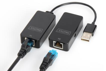 DIGITUS USB Extender, USB 2.0, for use with Cat5/5e/6 (UTP, STP or SFT) cable up to 50 m / 164 feetUSB Extender DA-70141