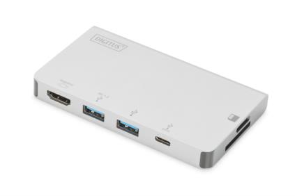 Digitus USB Type C Multiport Travel Dock, 6 Port, 4K, HDMI, 2x USB-C, 2x USB3.0, MicroSD,SD/MMC, silver DA-70867
