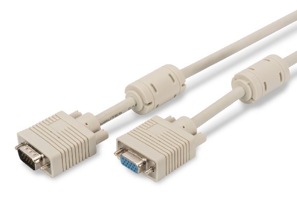 Digitus VGA Monitor extension cable, HD15 M/F, 20.0m, 3Coax/7C, 2xferrite, be AK-310203-200-E