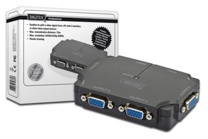Digitus Video Splitter compact 1 PC- 4 Monitors, 350 MHz, HDSUB 15/M - 4x HDSUB 15/F Max. Res. 2048x1536p DS-42120-1