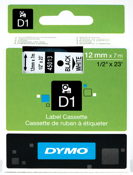 Dymo originál páska do tlačiarne štítkov, Dymo, 45013, S0720530, čierny tlač/biely podklad, 7m, 12m