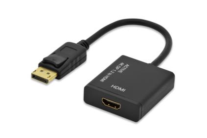 Ednet DisplayPort adapter cable, DP - HDMI type A, M/F, 0.2m, w/interlock, 4K, active converter, UL, CE, bl, gold 84517