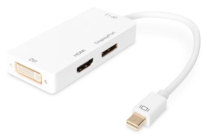 Ednet DisplayPort splitter cable, miniDP - DP+HDMI+DVI, M/F, 0.2m, DP 1.1a compatible, UL, CE, wh, gold 84511