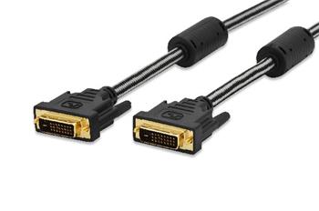 Ednet DVI connection cable, DVI(24+1), 2x ferrit M/M, 2.0m, DVI-D Dual Link, cotton, gold, bl 84520