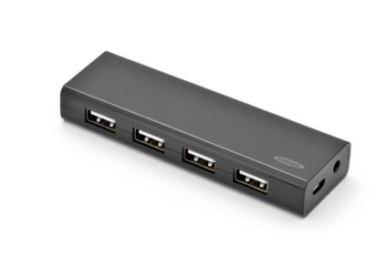 Ednet USB 2.0 HUB, 4 porty, přenos dat až 480Mbps, 5V / 2A adaptér, černý 85137