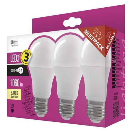 Emos LED žárovka Classic A60, 10,5W/75W E27, WW teplá bílá, 1060 lm, Classic A+, 3 PACK 1525733217