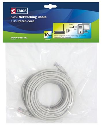 Emos Patch kabel UTP, CAT 5e, AWG26, PVC, šedý, 10m 2309010060