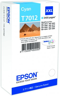 Epson originál ink C13T70124010, XXL, cyan, 3400str., Epson WorkForce Pro WP4000, 4500 series