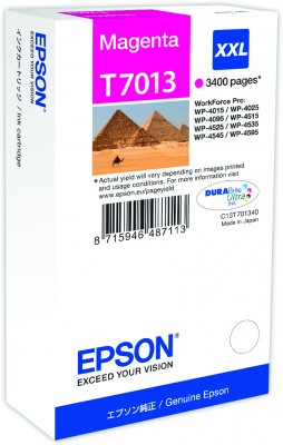 Epson originál ink C13T70134010, XXL, magenta, 3400str., Epson WorkForce Pro WP4000, 4500 series