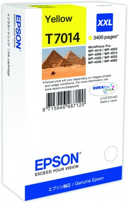 Epson originál ink C13T70144010, XXL, yellow, 3400str., Epson WorkForce Pro WP4000, 4500 series