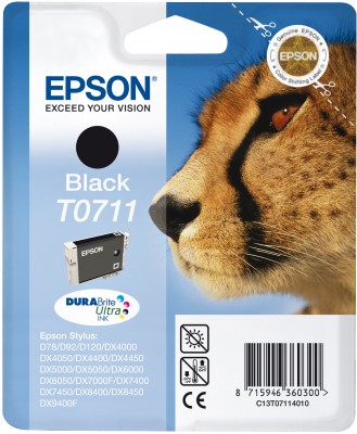 Epson T0711 - 7.4 ml - černá - originál - blistr - inkoustová cartridge - pro Stylus DX9400, SX115, C13T07114011