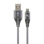 Gembird Premium cotton braided Type-C USB charging and data cable,2m,grey/white CC-USB2B-AMCM-2M-WB2