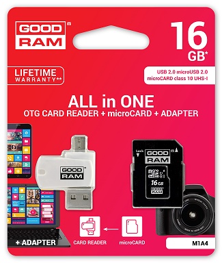 Goodram All-In-ONe, 16GB, multipack, M1A4-0160R12, UHS-I U1 (Class 10), s čítačkou a adaptérom