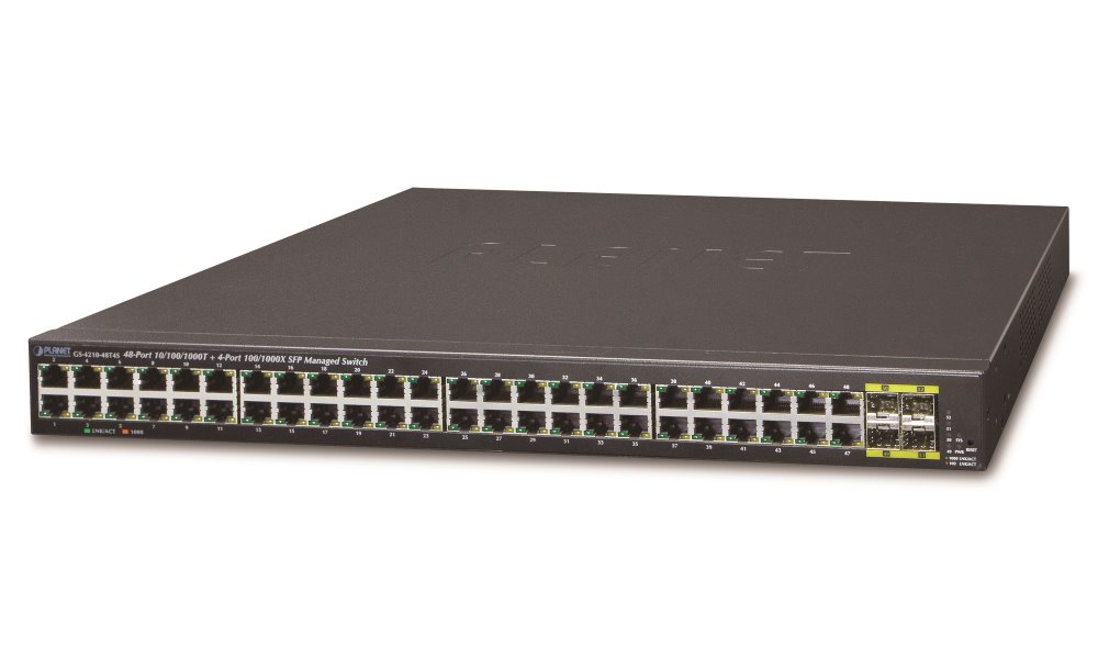 GS-4210-48T4S switch L2/L4, 48x 1000Base-T, 4x SFP, Web/SNMPv3, VLAN, QoS, IPv6, fanless