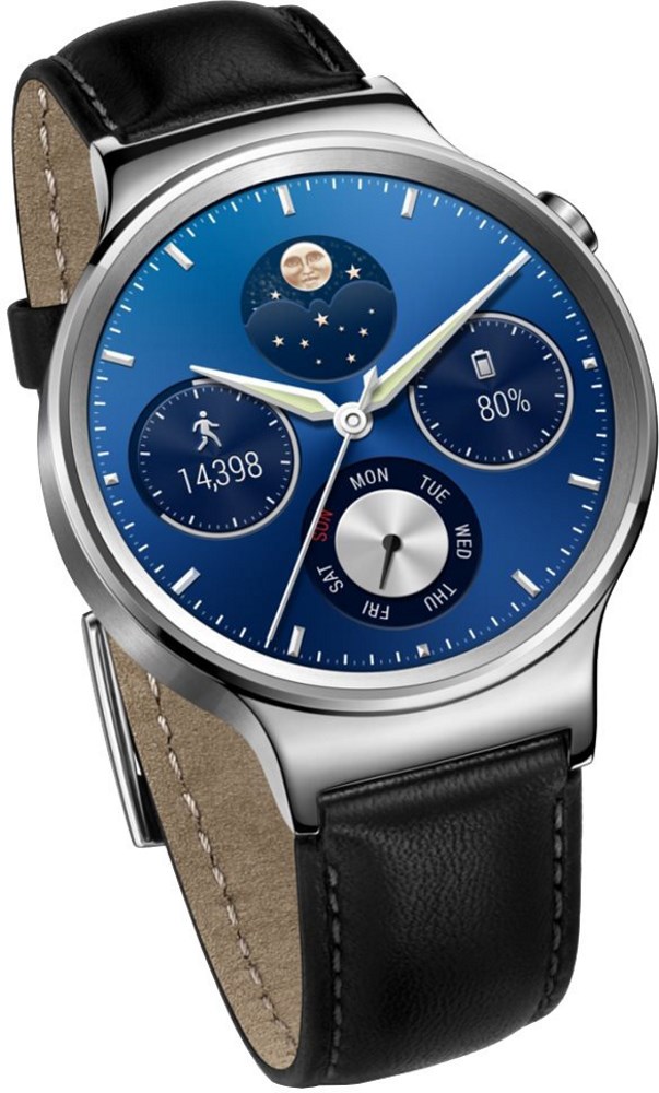 Huawei Watch W1 - chytré hodinky, 1,4" kulatý displej, 300mAh, bluetooth, Android, černý kožený pásek WA-WATCHW1SOM