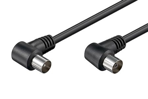 Kábel 75 Ohm, IEC169-2, M-F, 2,5m, lomený na obou koncích 90° , černý