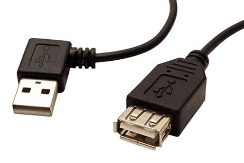 Kábel USB 2.0 A-A 15cm prodlužovací, lomený vlevo, černý