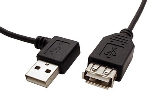 Kábel USB 2.0 A-A 15cm prodlužovací, lomený vpravo, černý