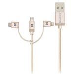 Kábel USB (2.0), USB A M- Lightning M + USB C M + MicroUSB M, 1.2m, guľatý, zlatý, Promate, Opleten AISUNLNKTRIOGD